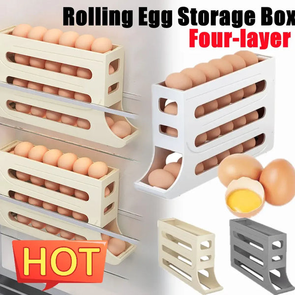 Automatic Egg Rack 4-Layer Auto Scrolling Egg Dispenser & Organizer Holder