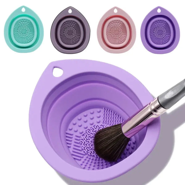 Silicone Makeup Brush Cleaner Folding Powder Puff Washing Mat and Scrubber Box